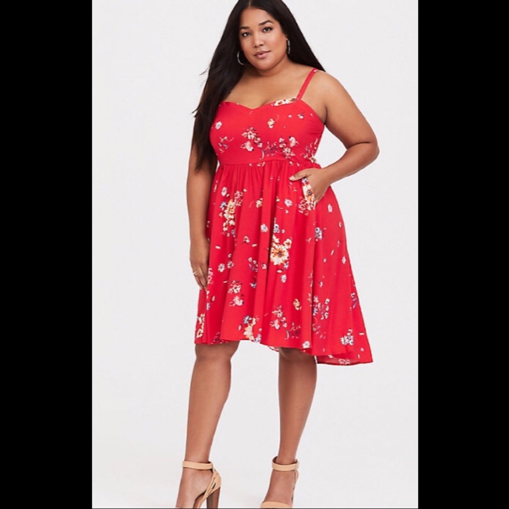 Torrid red floral challis high-low skater dress
